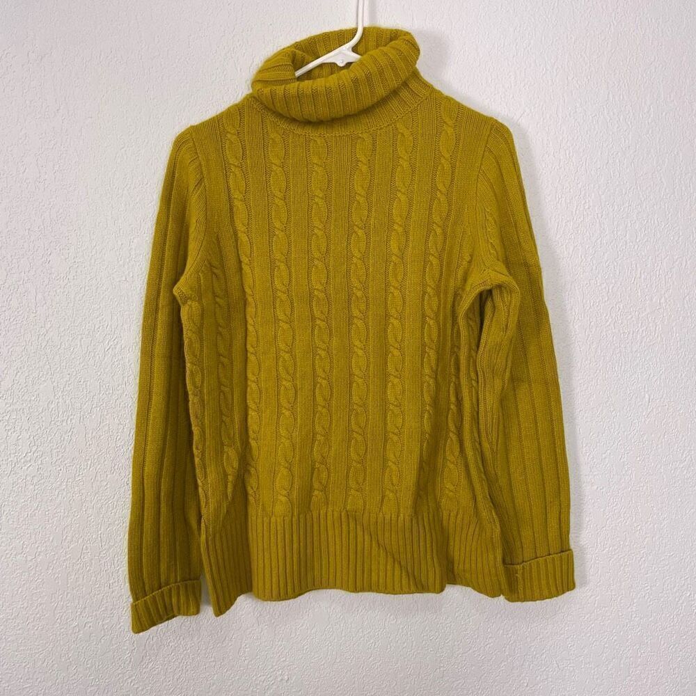 J. Crew Yellow Cable Knit Turtleneck Wool & Rabbit Hair Pullover Sweater Medium